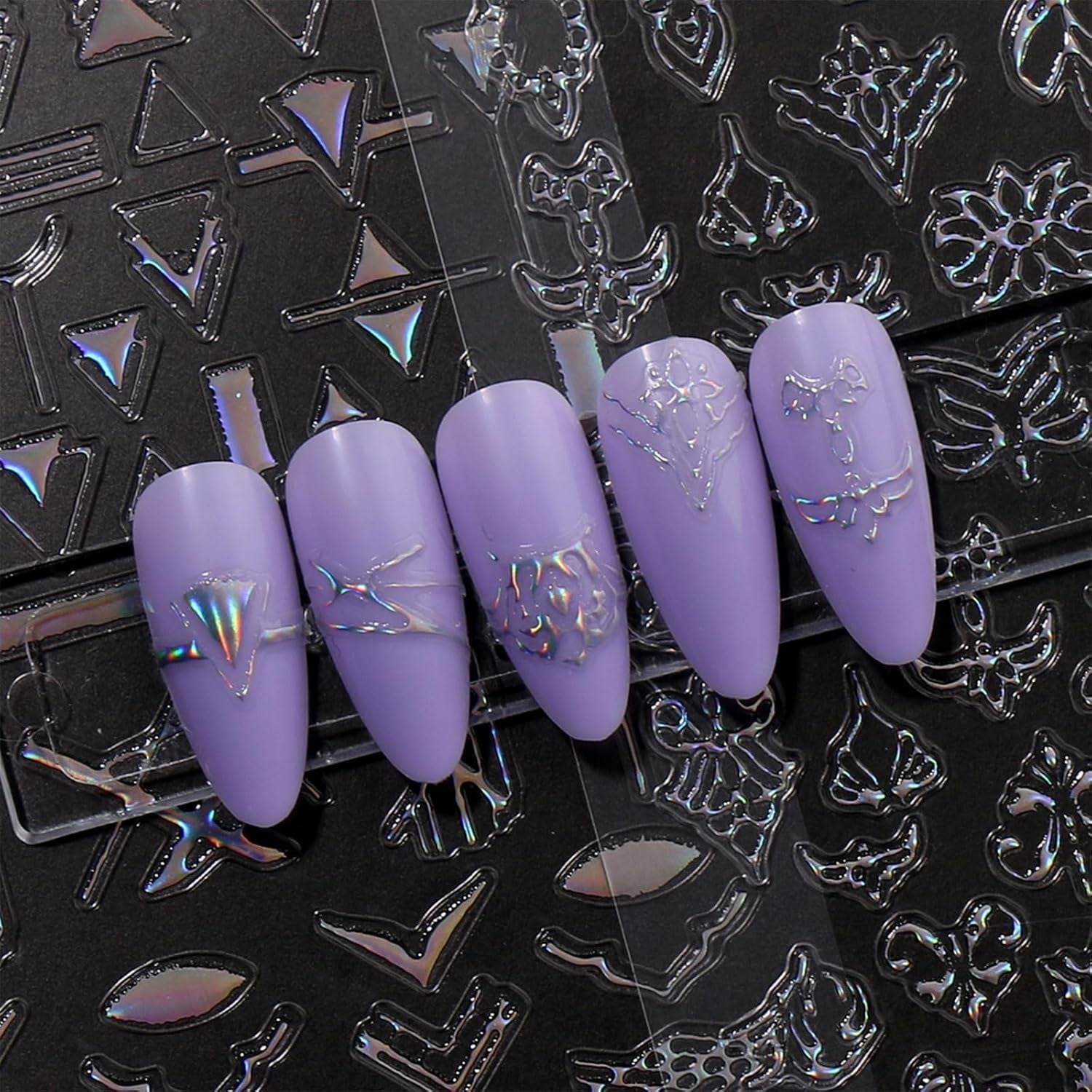 Jmeowio Nagelsticker Aurora Geometrisch 12 Blatt Nail Art Sticker Selbstklebend Nagelaufkleber Bunt Dekoration Nageldesign Zubehör