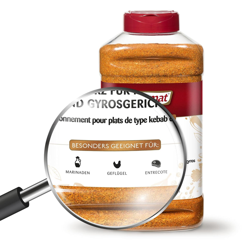 Prymat Gyros Gewürzmischung 900g – aromás, fűszeres keverék döner, kebab, csirke, bárány és grill ételekhez – ideális mediterrán húsételek grillezéséhez, sütéséhez és fűszerezéséhez
