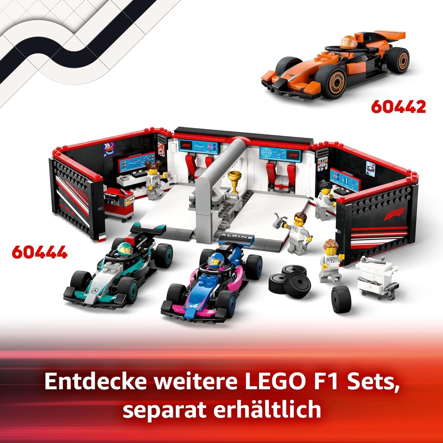 LEGO City F1 Pit Stop Pit Crew-val és Ferrari Flitzerrel - Formel 1 Pit Stop készlet 1 versenyzővel és 4 szerelő minifigurával - Spielzeug Rennauto für Boys und Mädchen ab 6 Jahren - 60443