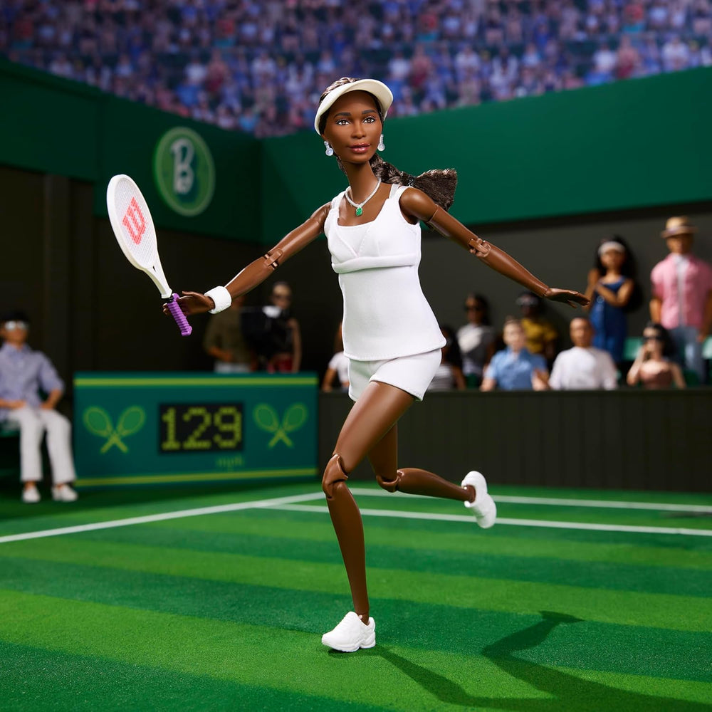 Barbie Inspiring Women Series, Venus Williams Modepuppe mit charakteristischer Tennis-Uniform und Schläger, inklusive ausstellbarer Verpackung, HRM49