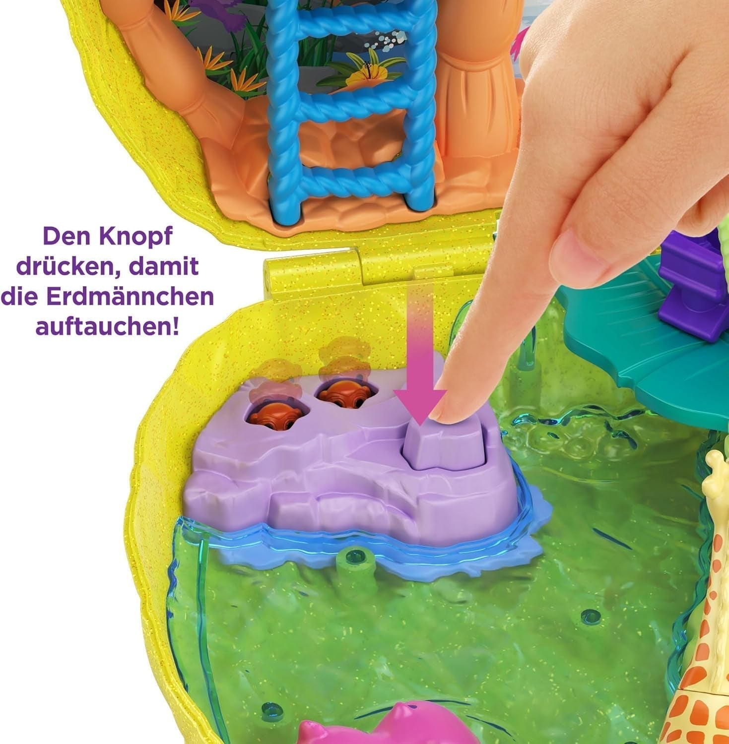 Polly Pocket GKJ64 - Cutie de buzunar cu ananas, portabilă, cu 8 funcții distractive, păpușile Polly și Purple, 2 accesorii și foaie de autocolante; jucărie pentru copii de 4 ani și peste Papusi Naty Shop