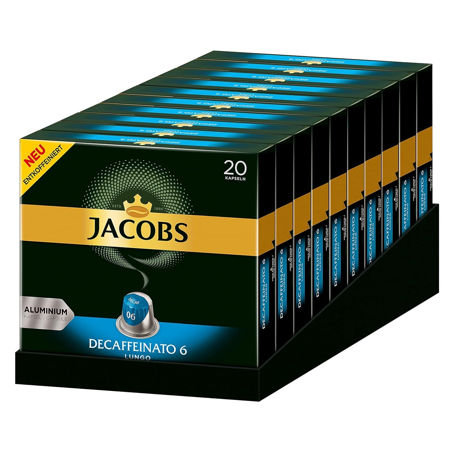 Jacobs Kaffeekapseln Guten Morgen XL Intense - 10er Pack (10 x 20 Getränke) & Kaffeekapseln Lungo Decaffeinato- Intensität 6- 200 Nespresso kompatible Kapseln, 10er Pack, 10 x 20 Getränke