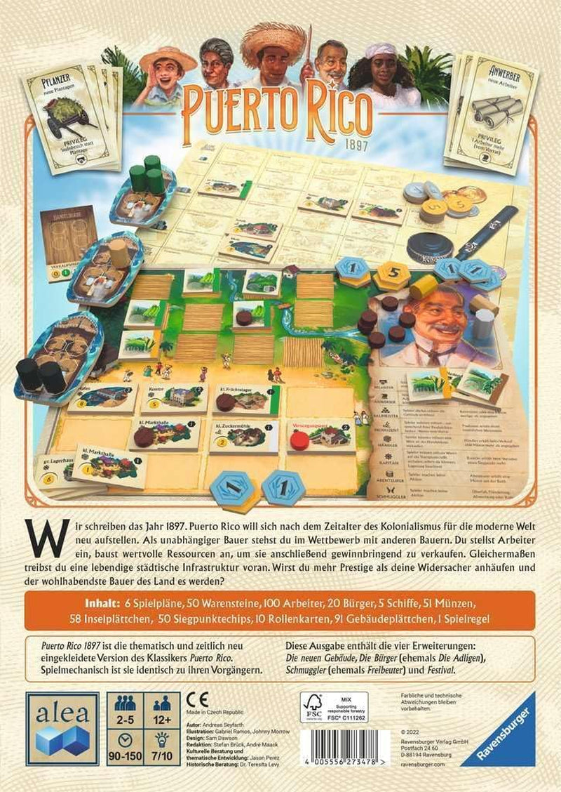 Ravensburger 27347 - Puerto Rico 1897, Clasic, Joc de strategie pentru 2-5 jucători cu vârsta de 12 ani și peste, Alea Games