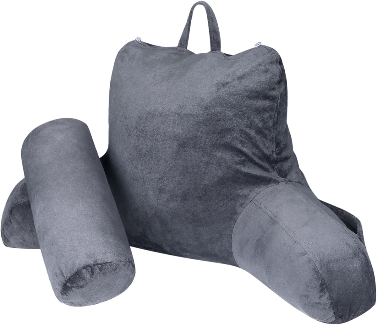 Pernă ergonomică pentru citit INFANZIA cu cotiere, suport pentru spate din spumă cu memorie, gri, M