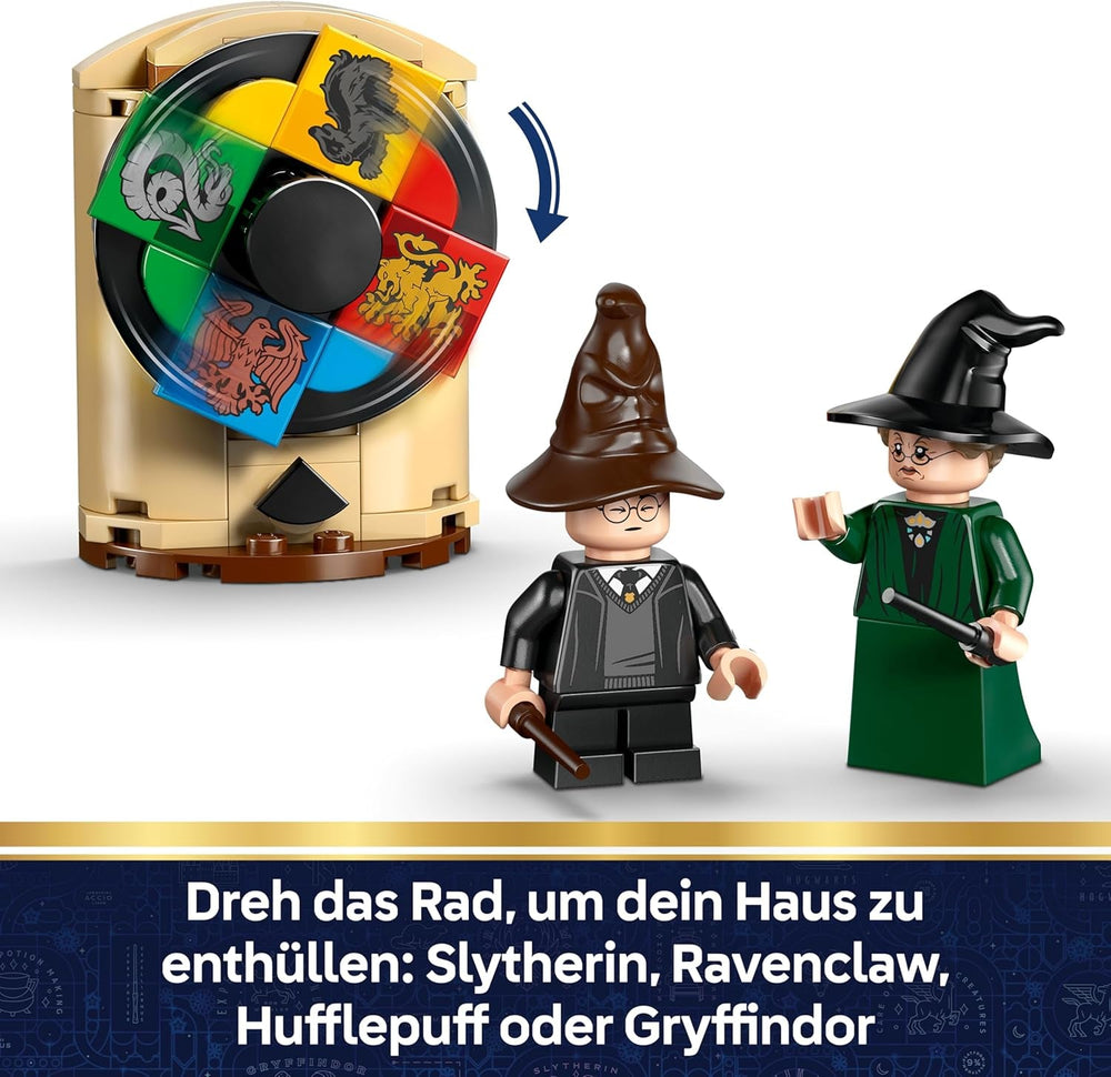 LEGO Harry Potter Schloss Hogwarts: Auswahlzeremonie mit dem Sprechenden Hut - Patronus, Hermine und Draco Malfo Minifiguren mit Zauberstäben, Spinnrad - Geschenk für Kinder ab 7 Jahren - 76460