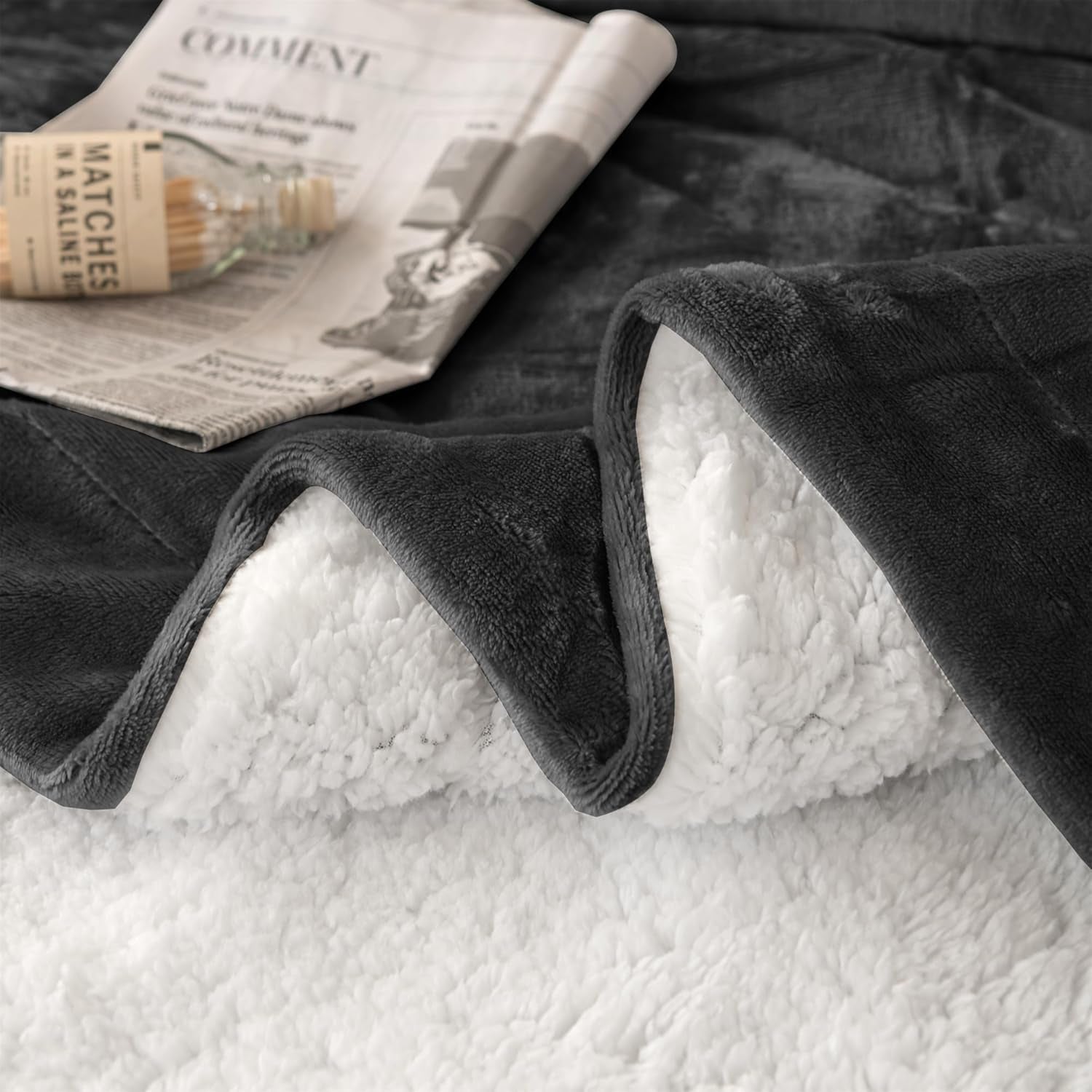 Cosy pătură 150X200Cm negru Fleece pătură Living pătură Sherpa canapea arunca canapea pătură Warm Winter Soft (negru, 150X200Cm) Paturi si Cuverturi Good Nite