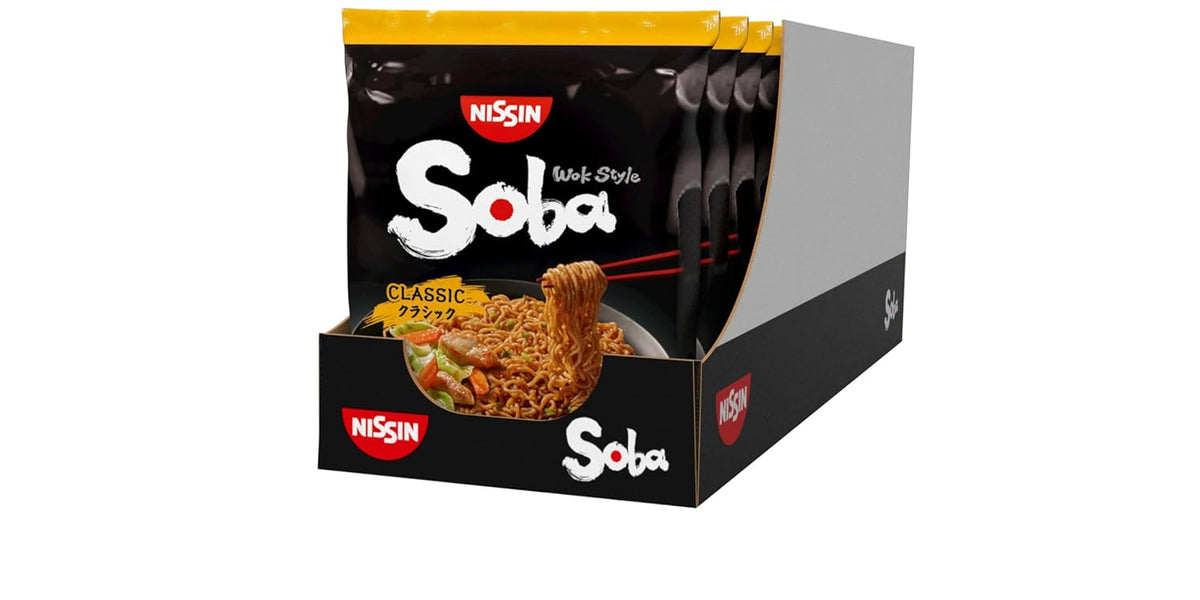 Nissin Bag Soba tészta - Klasszikus japán instant tészta 9 csomagos wok stílusban Yakisoba szósszal Gyorsan elkészíthető ázsiai ételek (9 x 109 g)