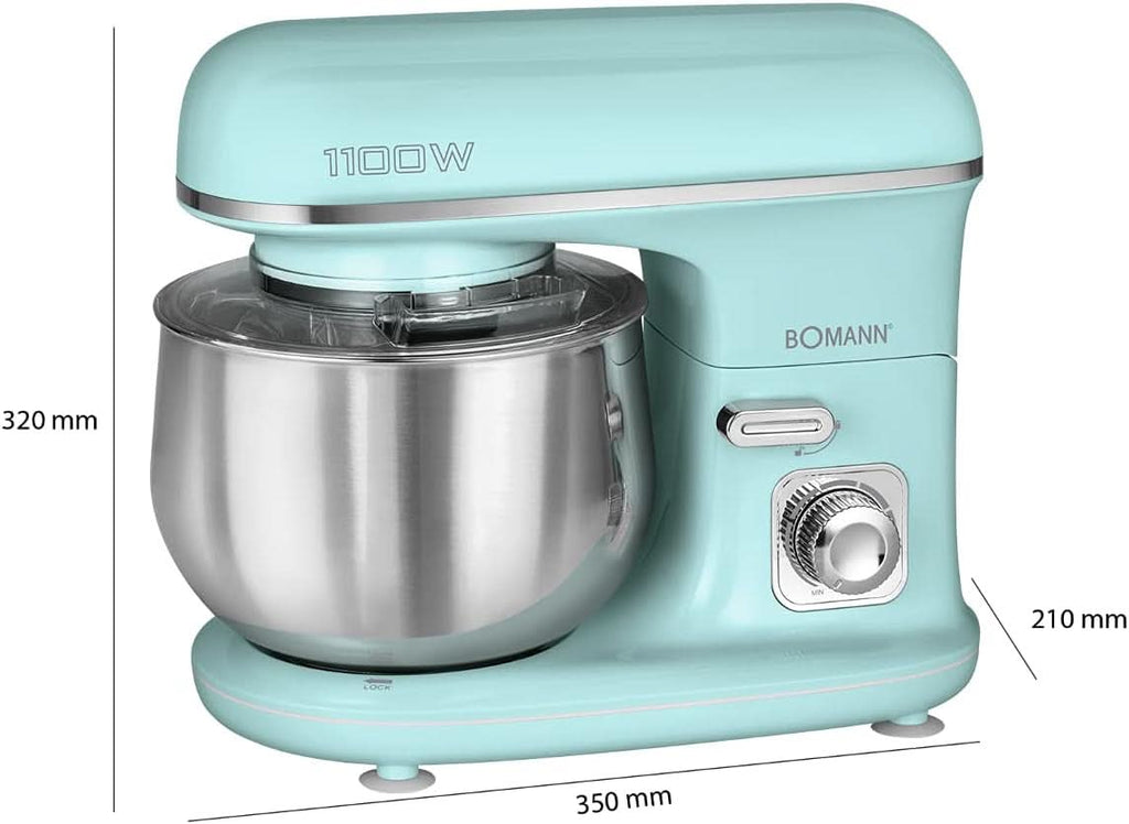 Bomann® Retro Küchenmaschine Zum Backen | Knetmaschine 5L |Starker 1100W Motor | Teigmaschine Inkl. Haken & Schneebesen | Retro Teigknetmaschine Spritzschutz Mit Nachfüllöffnung – KM 6030 CB Mint-Grün Mama si Copilul Naty Shop