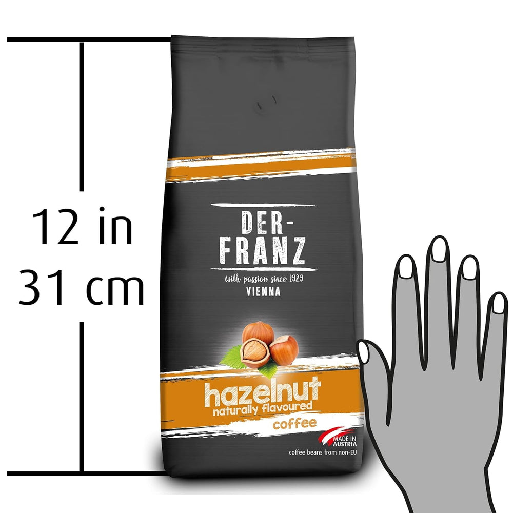 Cafea Der-Franz, amestec de Arabica și Robusta, prăjită, boabe întregi aromate cu alune naturale UTZ Cafea Naty Shop