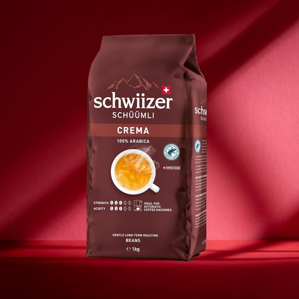 Boabe de cafea Schwiizer Schüümli prăjire medie, Crema 1kg - Intensitate 3/5 - Certificat UTZ (Pachet de 4)