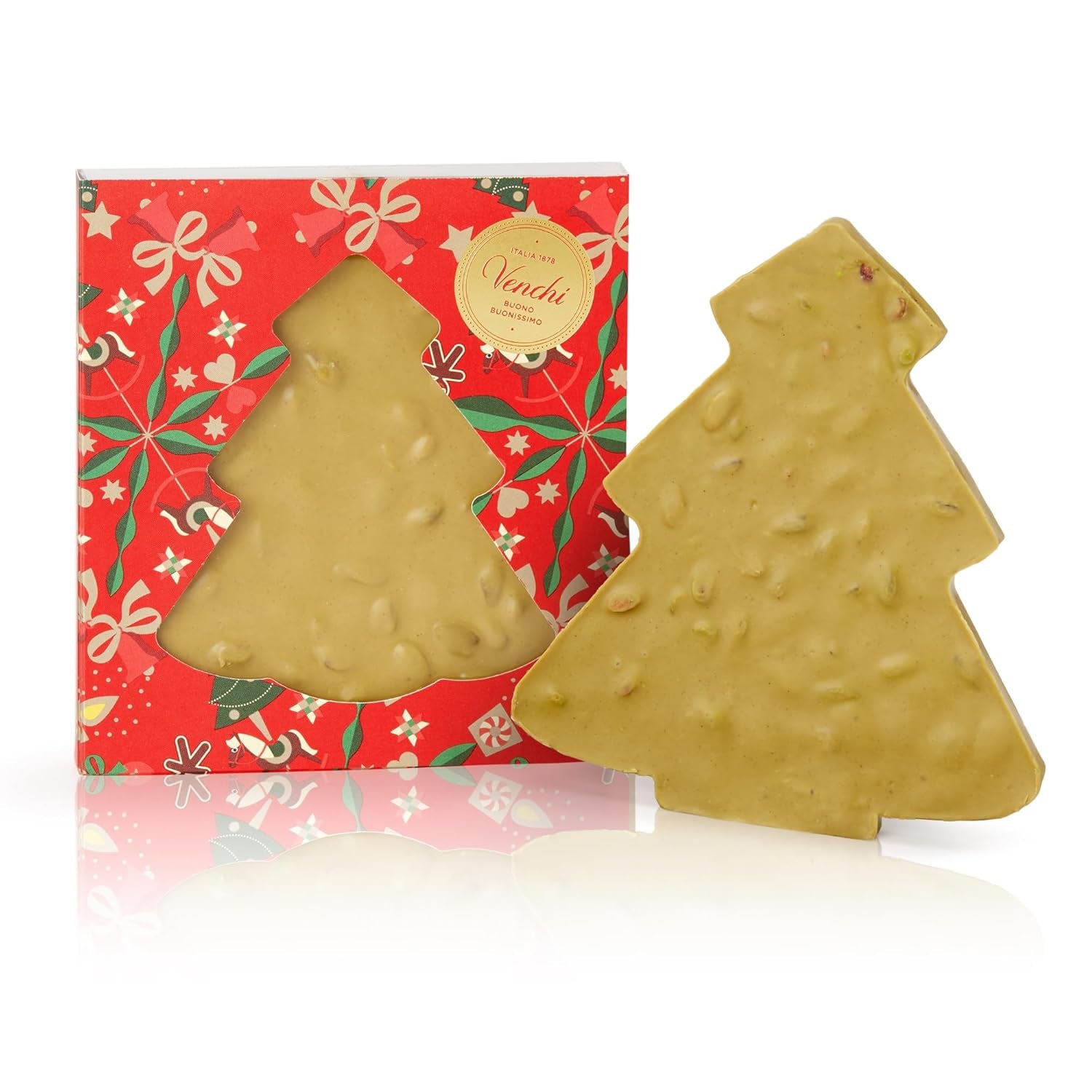 Venchi, Brutto&Buono, Kézzel készített "Piemont Erdei Mogyoró" Fenyőfa formájú tejcsokoládészelet, 200g, Gluténmentes, Limitált kiadású karácsonyi kollekció, ajándékötlet