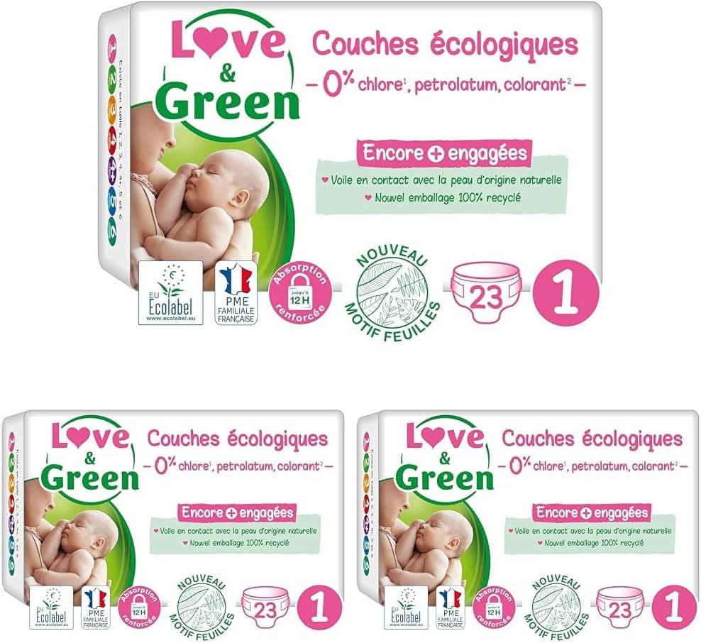 Love & Green, Scutece pentru copii, hipoalergenice Mama si Copilul Naty Shop Marimea 1, 23 scutece (Pachet de 3)