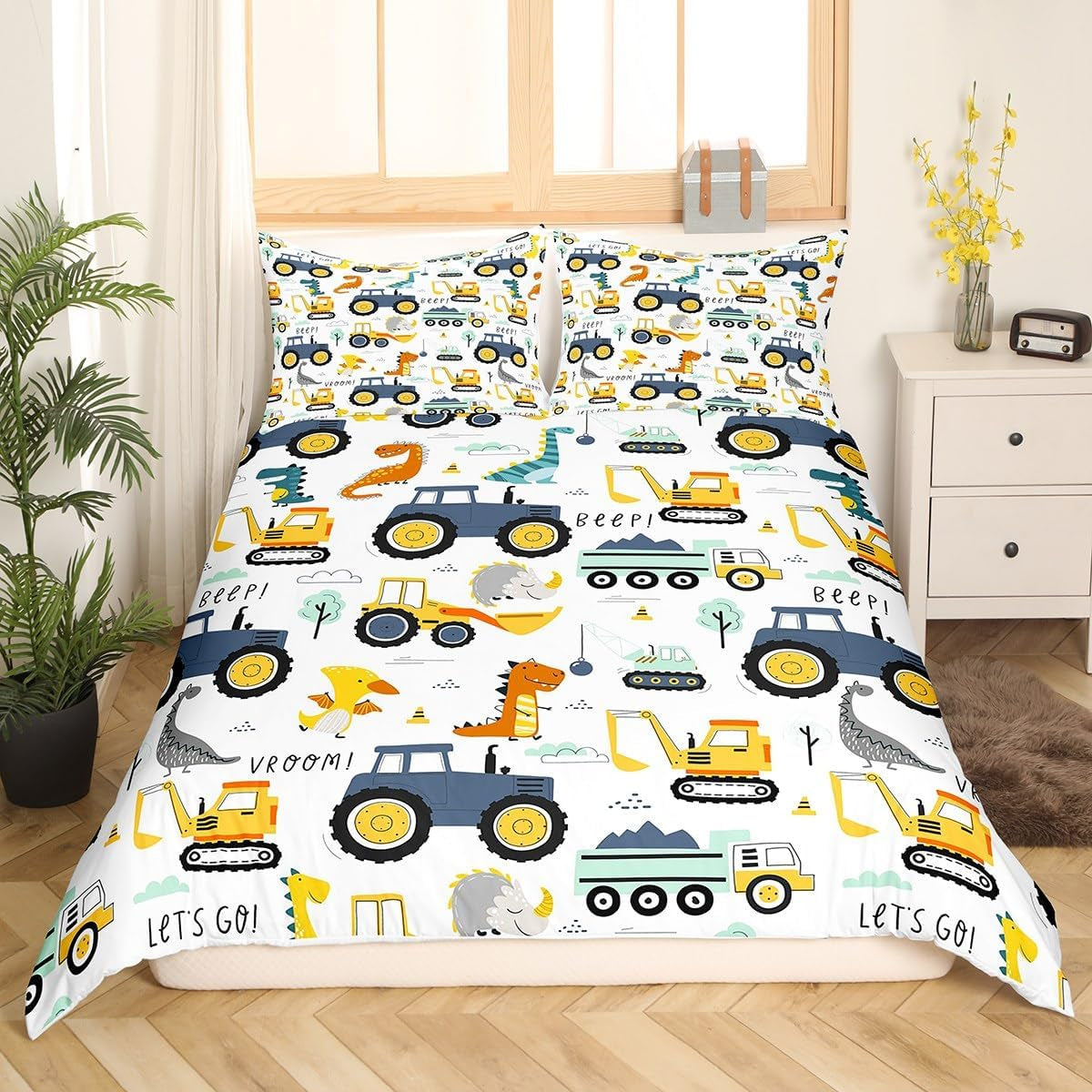 Jungen Cartoon Cartoon ágyneműkészlet 135X200,Kinder Bau Fahrzeuge Tröster Abdeckung Für Kind Kleinkind Teens,Dinosaurier Bettbezug,Traktor Maschinerie Bagger Bettdecke Abdeckung,Lkw Autos Bettdecke Naty Shop