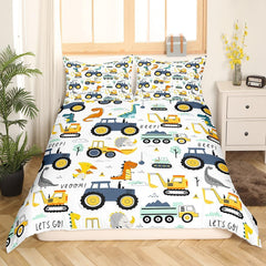 Jungen Cartoon Cartoon ágyneműkészlet 135X200,Kinder Bau Fahrzeuge Tröster Abdeckung Für Kind Kleinkind Teens,Dinosaurier Bettbezug,Traktor Maschinerie Bagger Bettdecke Abdeckung,Lkw Autos Bettdecke Naty Shop