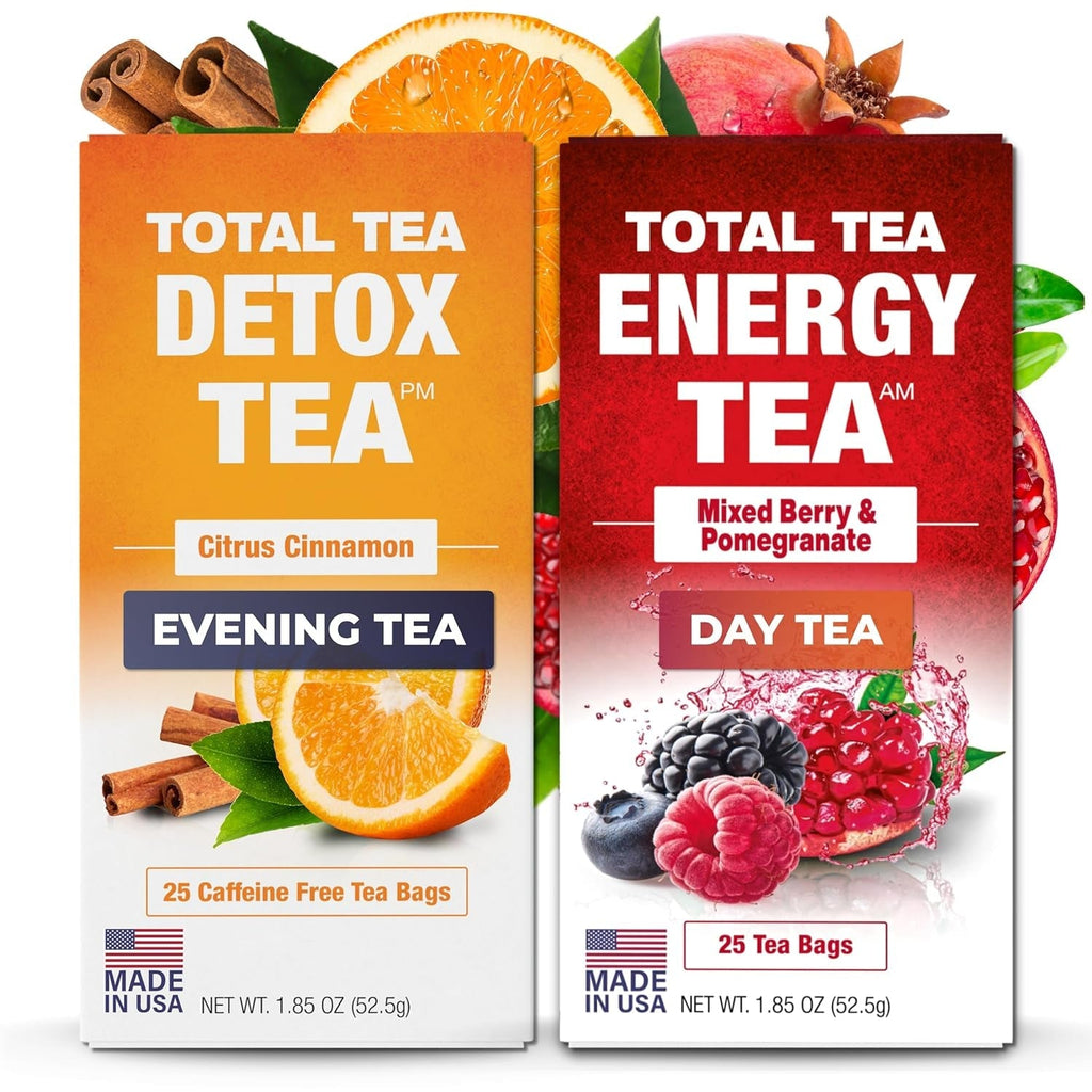 Total Tea Zero Cofeină Ceai Detox - Complet natural - Ceai din plante pentru curățare delicată, susține regenerarea ficatului, detoxifierea organismului, cura de detoxifiere - 25 pliculețe de ceai Ghimbir-piersică