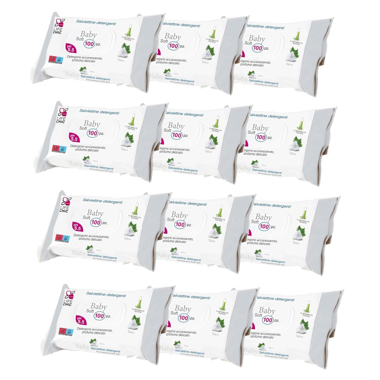 Talkumos babakendők érzékeny bőrre, alkoholmentes, bőrbarát, pH 5,5, enyhén illatosított, 1200 darab (12 csomag)