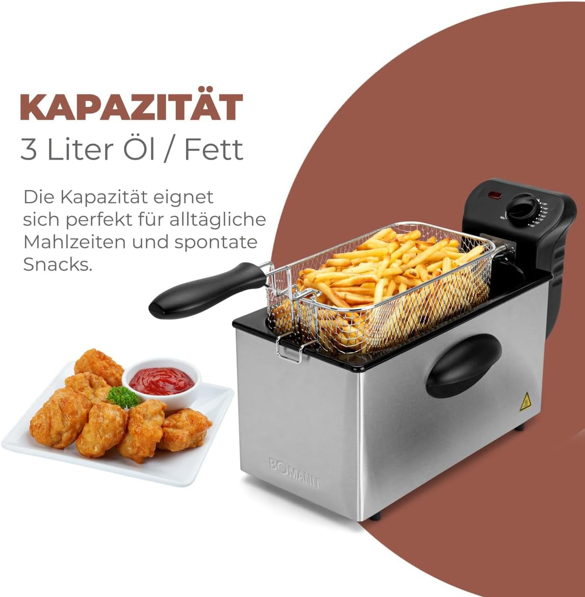 Bomann® olajsütő, 3 literes kapacitás, Cool Zone technológia és lefolyó, 2000 W-os háztartási gépek Naty Shop