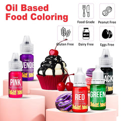 Colorant alimentar liposolubil - 12 culori coloranți alimentari pe bază de ulei pentru ciocolată, cremă de unt, bomboane, glazură - colorant alimentar concentrat pe bază de ulei pentru copt, gătit, fondant - 6 ml fiecare