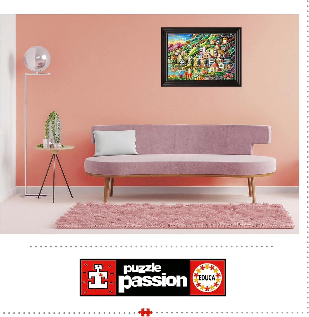 Educa - Puzzle 500 db felnőtteknek | Színes falu a tó mellett, 500 darabos puzzle felnőtteknek és gyerekeknek 11 éves kortól, tájrejtvény, illusztráció (19552) Puzzle Naty Shop