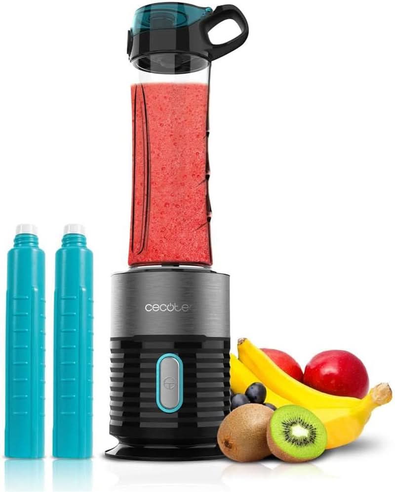 Cecotec Tragbarer Einzelstandmixer Power Titanium 300 Easygo. 350W, Zerkleinert Eis, 4 Klingen Mit Schwarzer Titanbeschichtung, Inklusive 2 Kühlröhren, 2 Tragbaren Bechern Und 2 Deckeln Anya és Gyermek Naty Shop Schwarz 650 W | 2 üveg