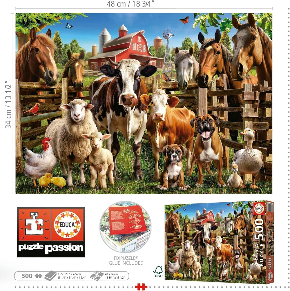 Educa - 500 darabos puzzle felnőtteknek | Szemtelen haszonállatok. Méretek: 48 X 34 cm. Tartalmazza a Fixpuzzle puzzle ragasztót. 11 éve (19905) Puzzle Naty Shop