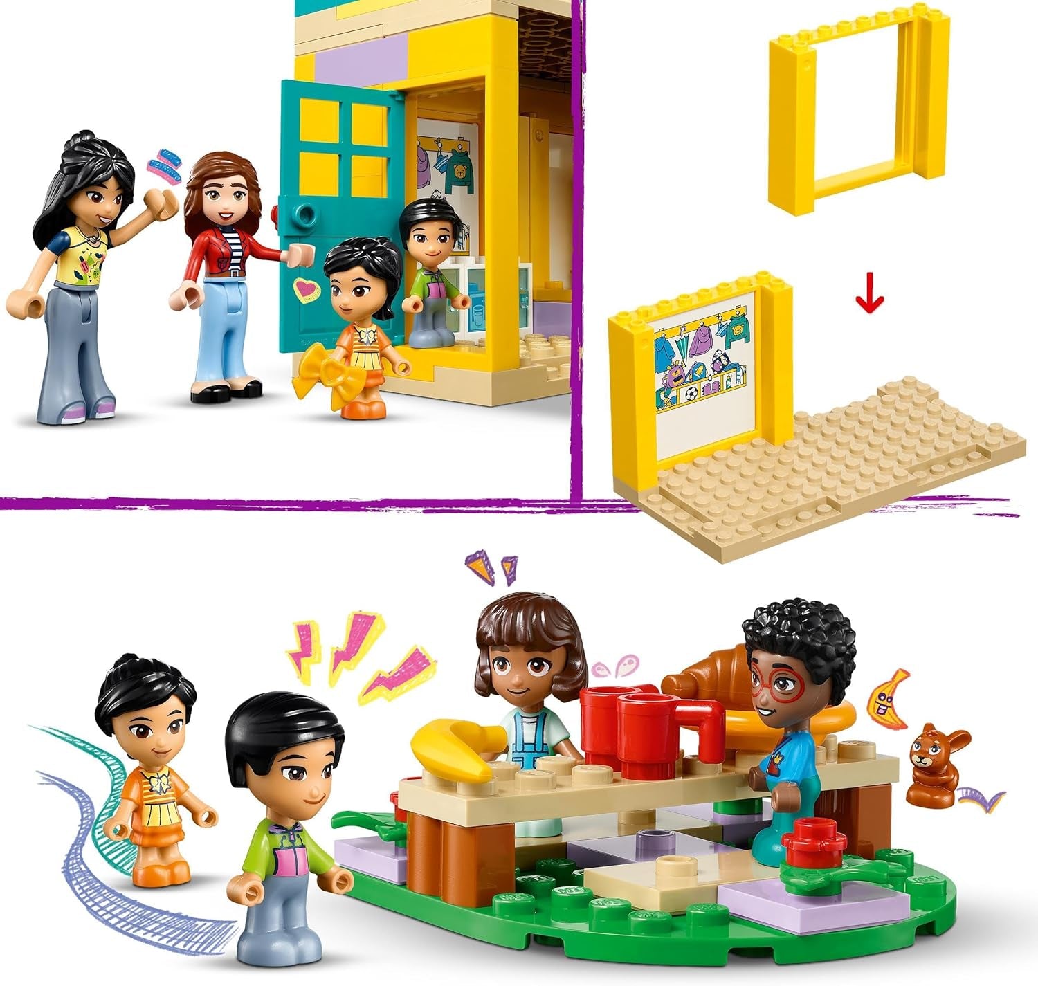 LEGO Friends Heartlake City óvodai játékkészlet 4 éves lányoknak és fiúknak, kreatív szerepjáték 2 figurával és 4 mikrofigurával Szociális fejlesztő játék 42636 Építőkészlet Besuche den LEGO-Store