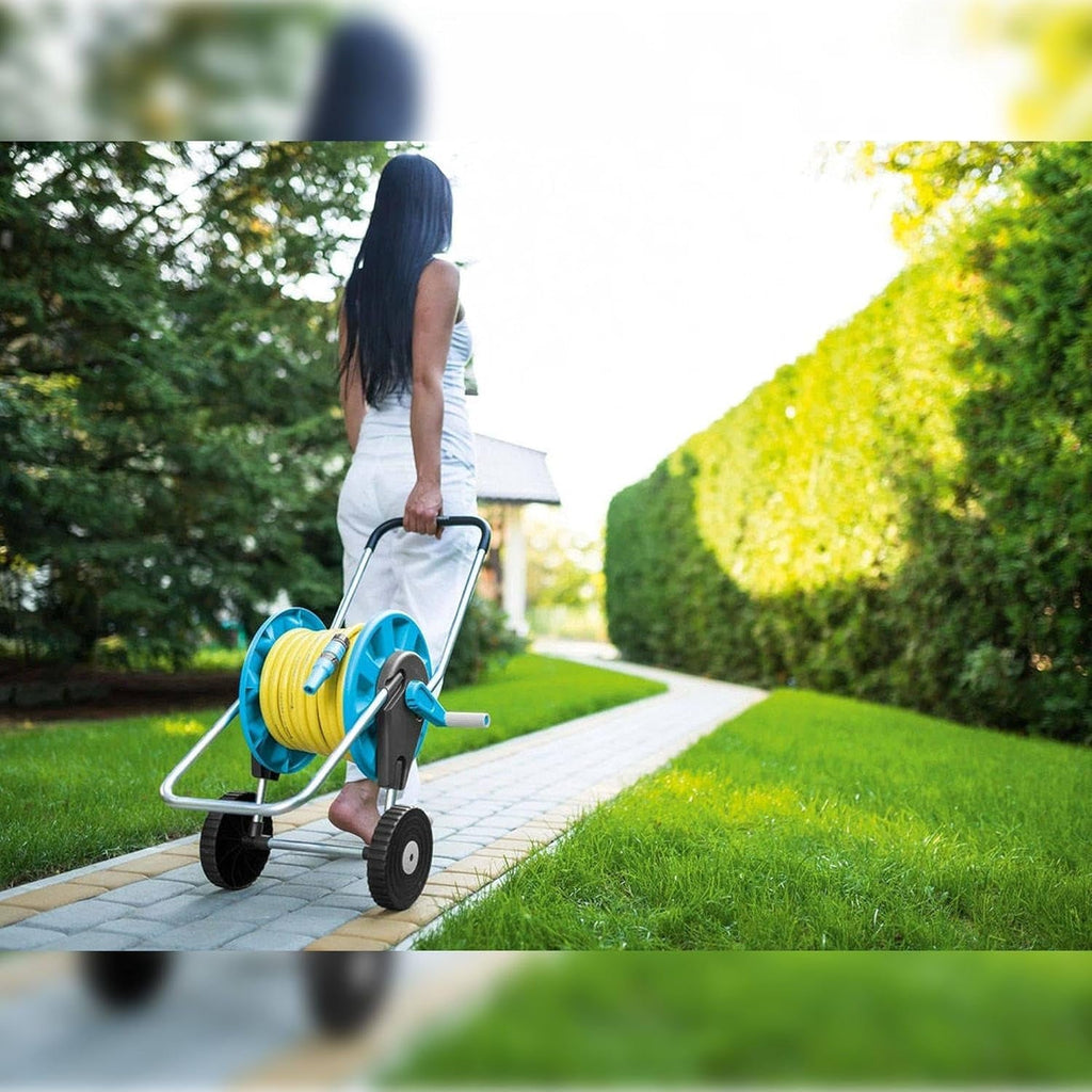 CELLFAST Cărucior pentru furtun de grădină Rolă pentru furtun cu 2 roți Înfășurator pentru furtun de grădină rezistent la coroziune Previne îndoirea furtunului 1/2" 45 m Aluplus