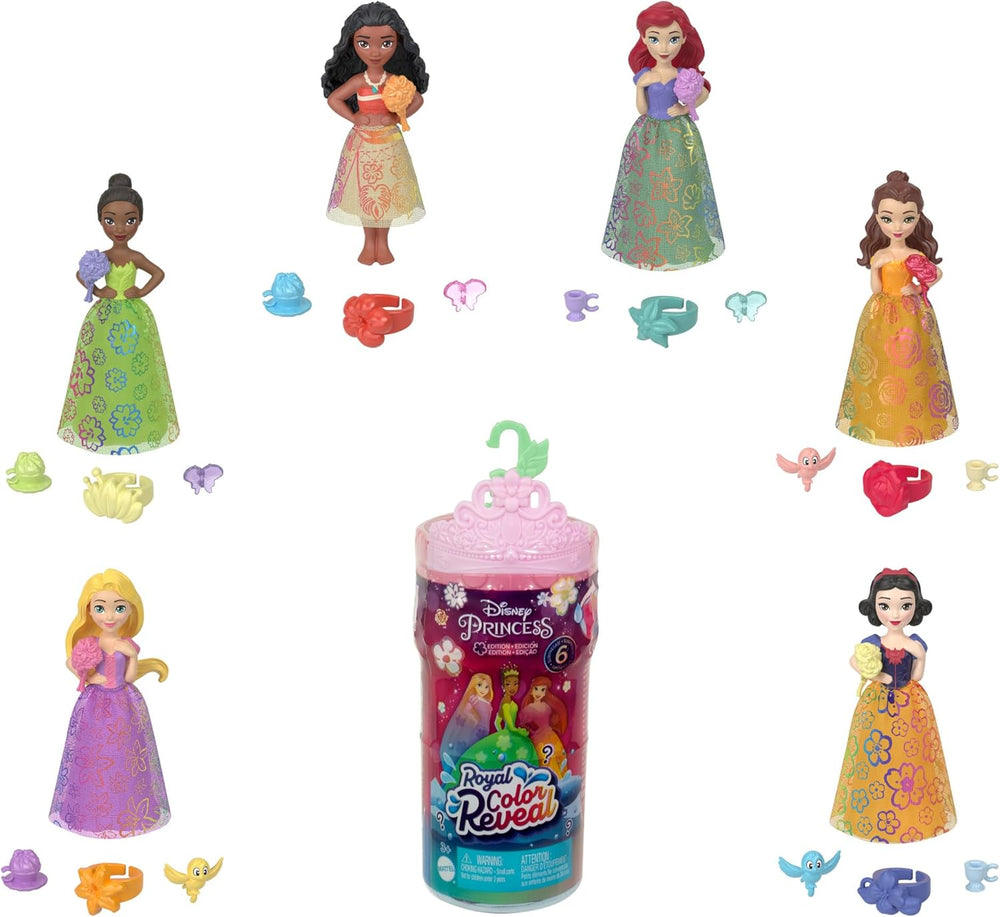 Disney Prinzessin-Spielzeug, Royal Color Reveal-Puppe mit 6 Überraschungen zum Auspacken, Freundschaft-Serie mit einer Figur eines Freundes, von den Disney-Filmen inspiriert