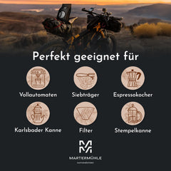 Boabe de espresso Martermühle Bike 500g Strong | Arabica/Robusta | Arome: Nuci de macadamia, ciocolată cu lapte | Boabe de espresso întregi prăjite ușor, aciditate scăzută