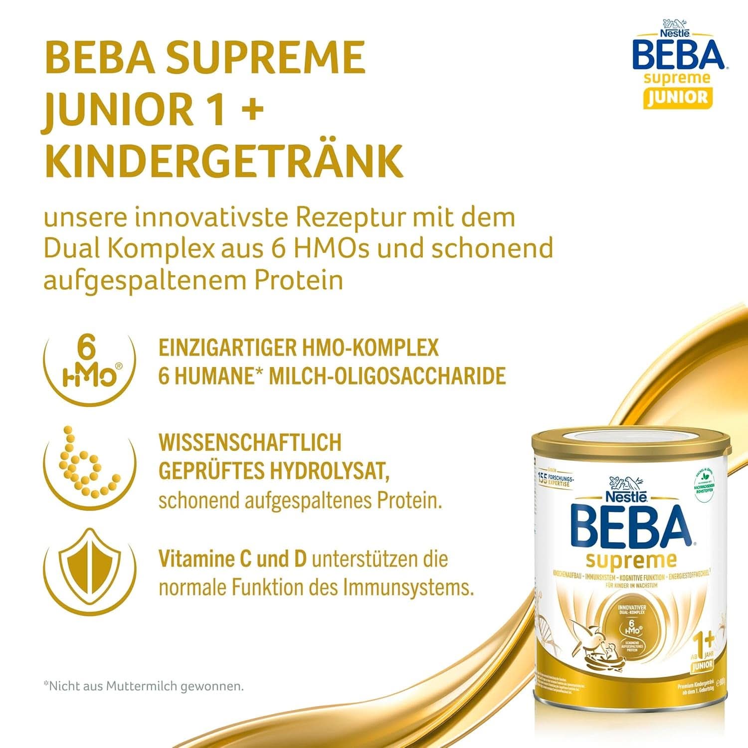 Gyerekital BEBA SUPREME Junior 1+ 1 éves kortól, étel gyerekeknek 6 HMO komplexszel, csak laktóz, pálmaolaj nélkül, kiszerelés 6 (6 x 800 g) Anya és Gyermek Naty Shop