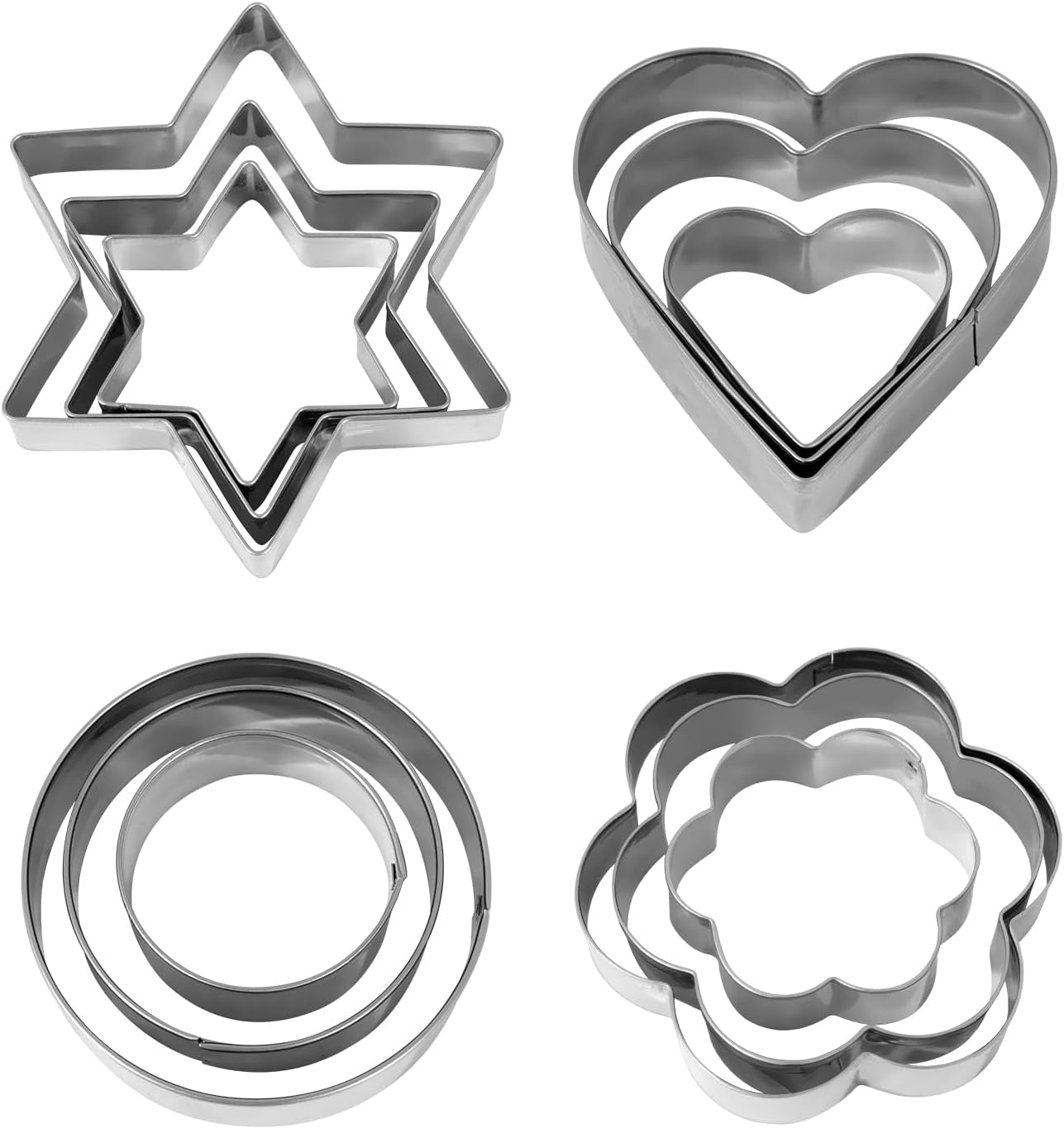 Set de 12 forme de biscuiți, din oțel inoxidabil, pentru decorarea torturilor, prăjituri cu zahăr și fursecuri