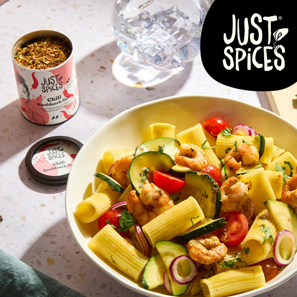 Just Spices Chili fokhagyma só I Gewürzmix, der zu allen Gerichten schmeckt I Gewürzdose, 55 g