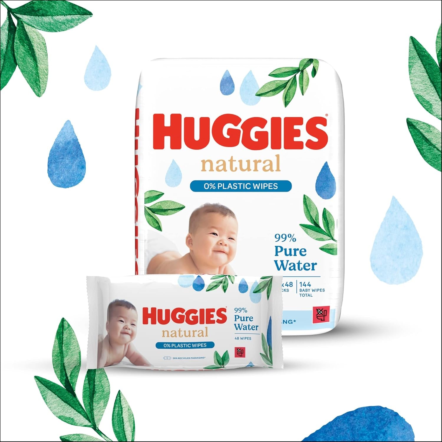 Huggies természetesen biológiailag lebomló nedves törlőkendők érzékeny babáknak, 8 x 48 törlőkendő, tömeges kiszerelés