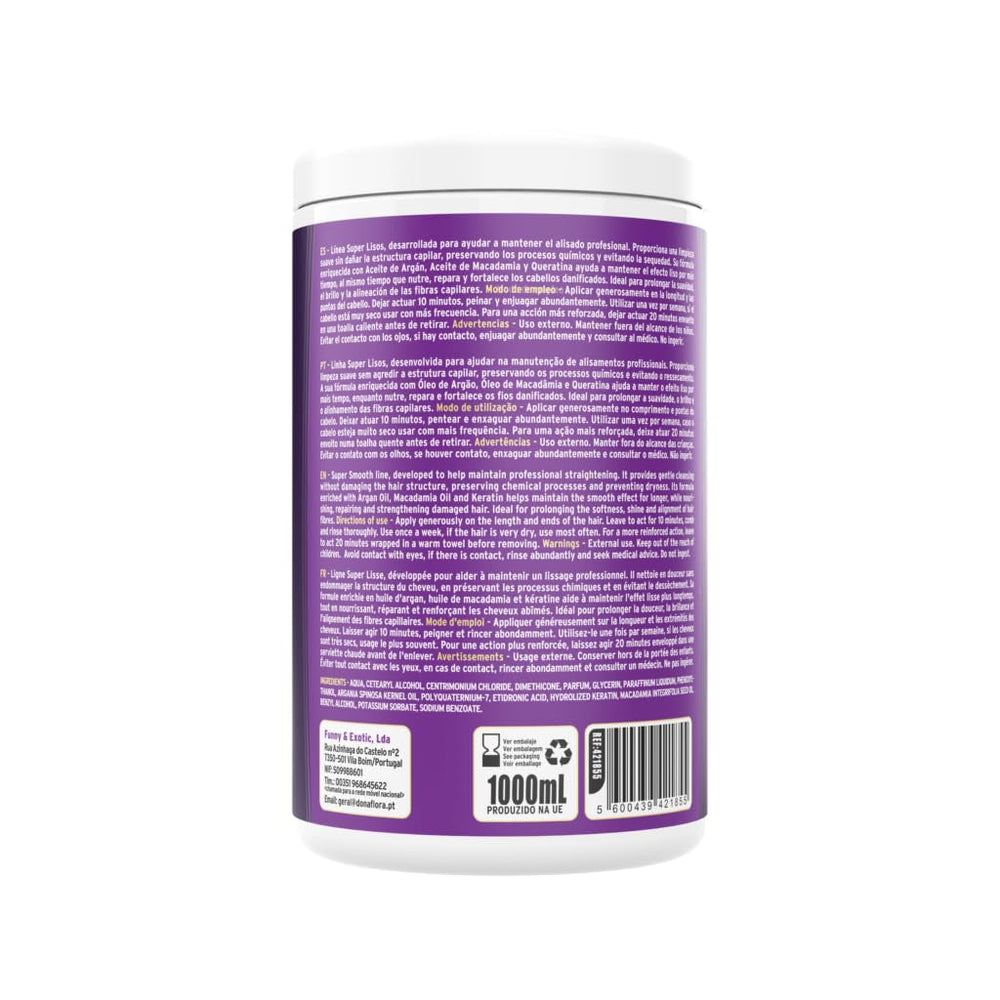 Mască de păr Super Smooth 1000ml - Cu ulei de argan, macadamia și keratină - Hrănește, repară și întărește - Pentru mătăsos, strălucire și fibre netede - Fără sulfați și parabeni Masca de par Naty Shop