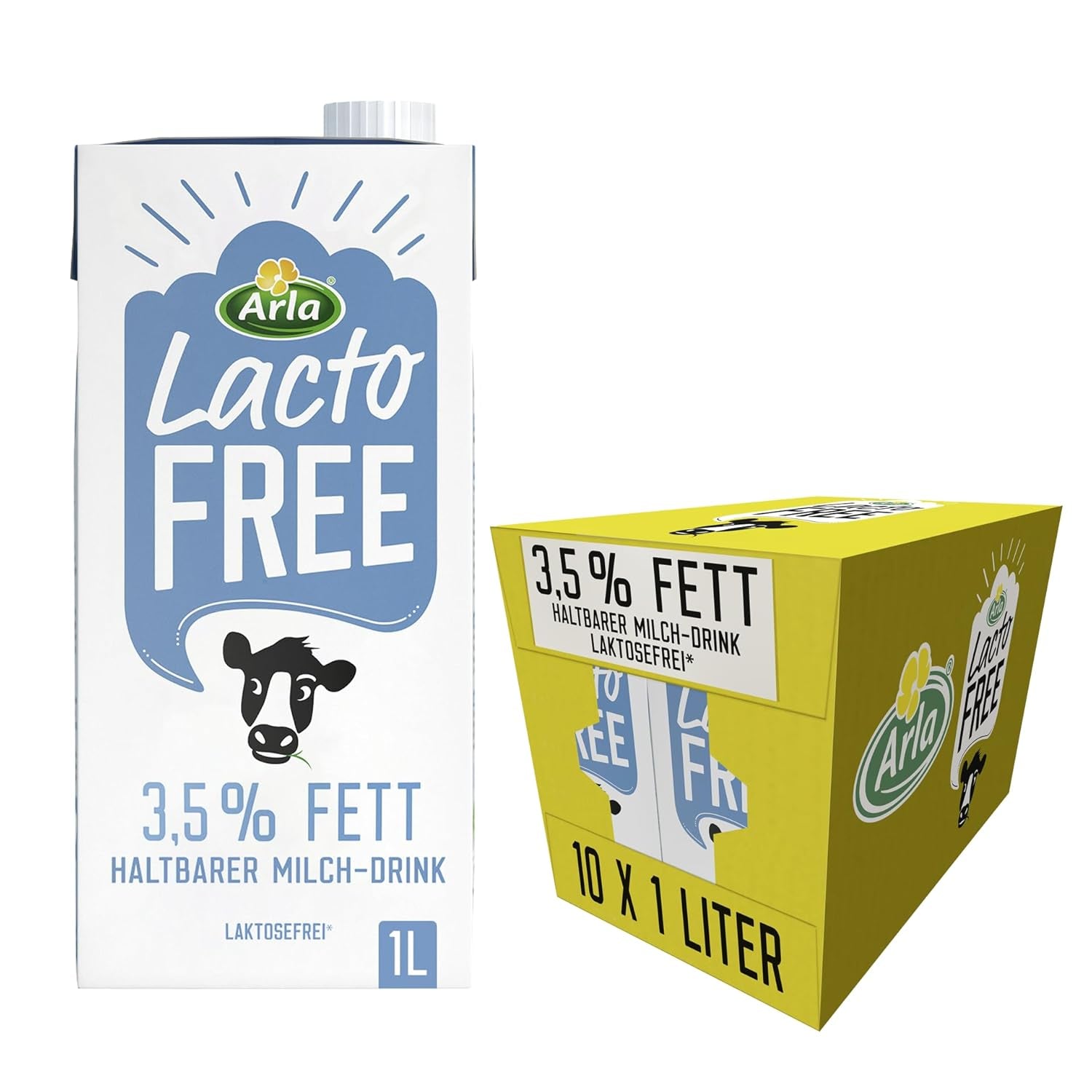 Arla LactoFREE Laktosefreie Haltbare Milch 3,5% Fett | 10 x 1L | echter Milchgeschmack, weniger süß | kalciumban és B12-vitaminban gazdag