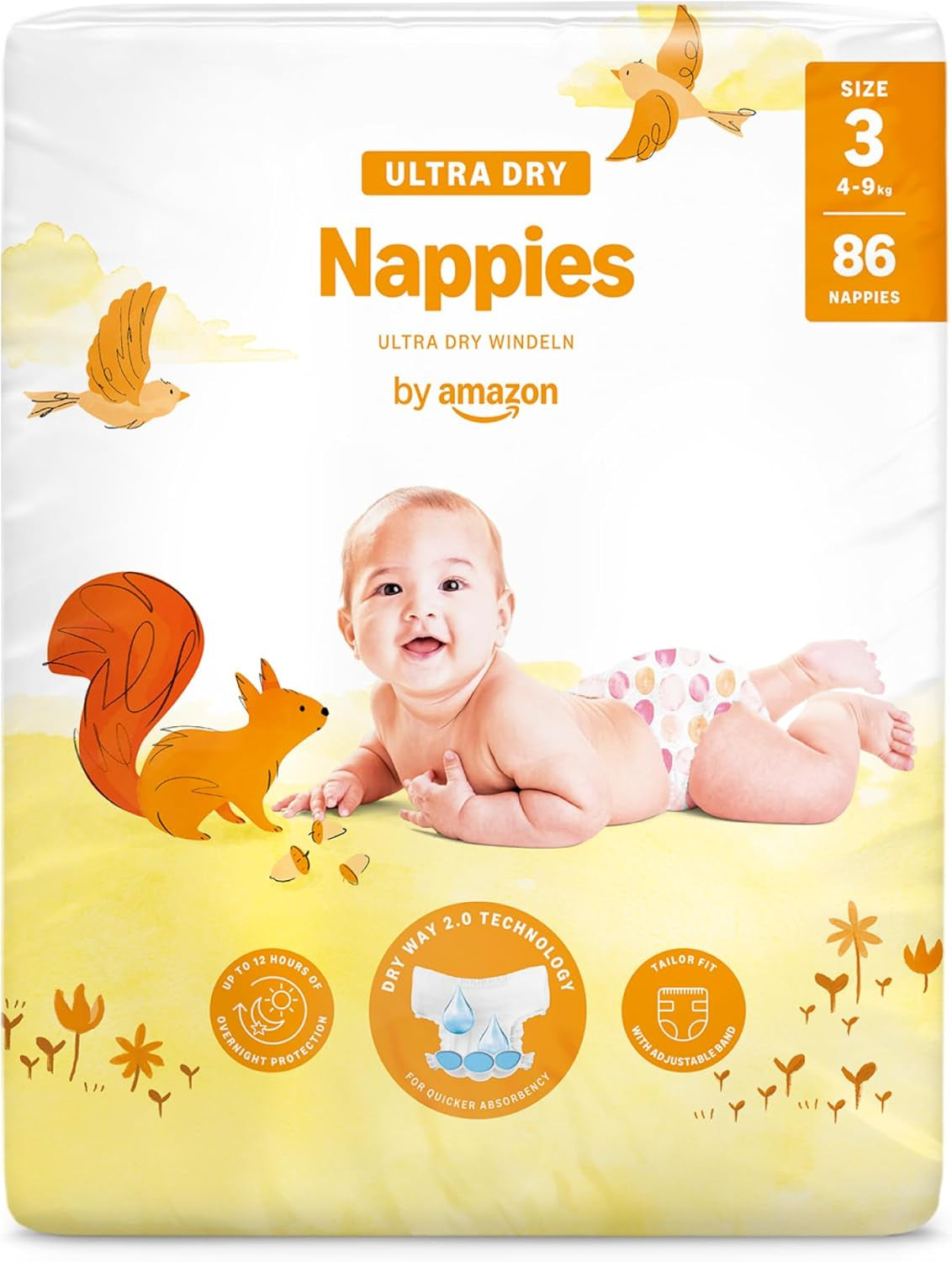 Amazon Ultra Dry pelenkák, 1-es méret (2-5 kg) - Havi doboz, fehér, 96 darab (2 db 48 db-os csomag) (korábban Mama Bear márka, azonos termék)