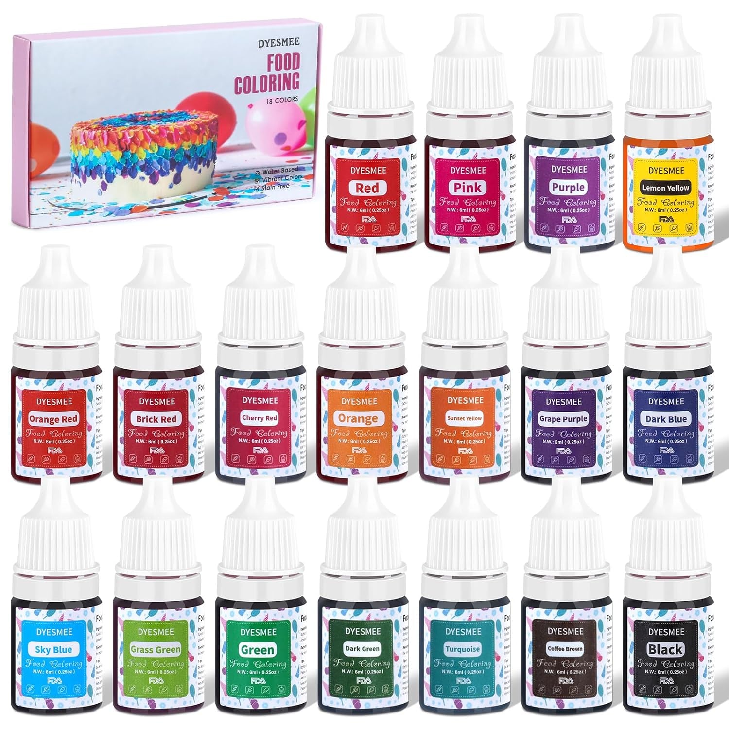 Colorant alimentar lichid – 12 culori colorant alimentar foarte concentrat pentru copt, băuturi, macaroane, fondant, decorare tort, set de coloranți alimentari pentru săpunuri DIY, slime, meșteșuguri (6 ml fiecare)