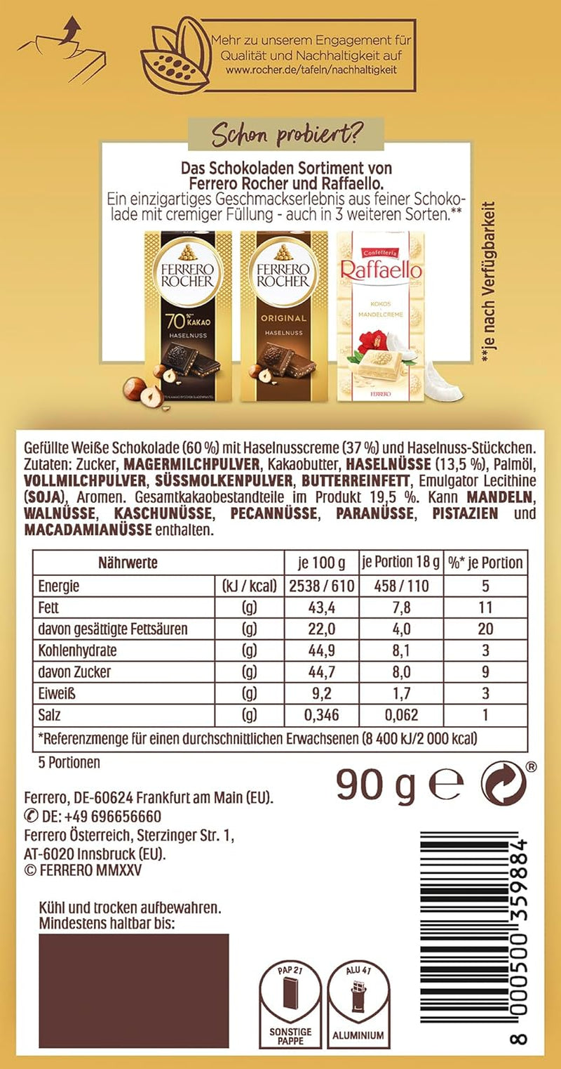 Ferrero Rocher szelet - fehér csokoládé mogyoróval - Valentin napi ajándék neki és neki - 1 db csokoládé x 90g