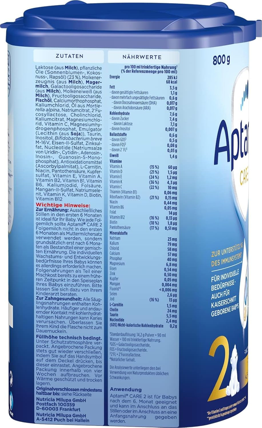 Aptamil Care 2 – Császármetszéssel született babák számára is alkalmas – 1 x 800 g