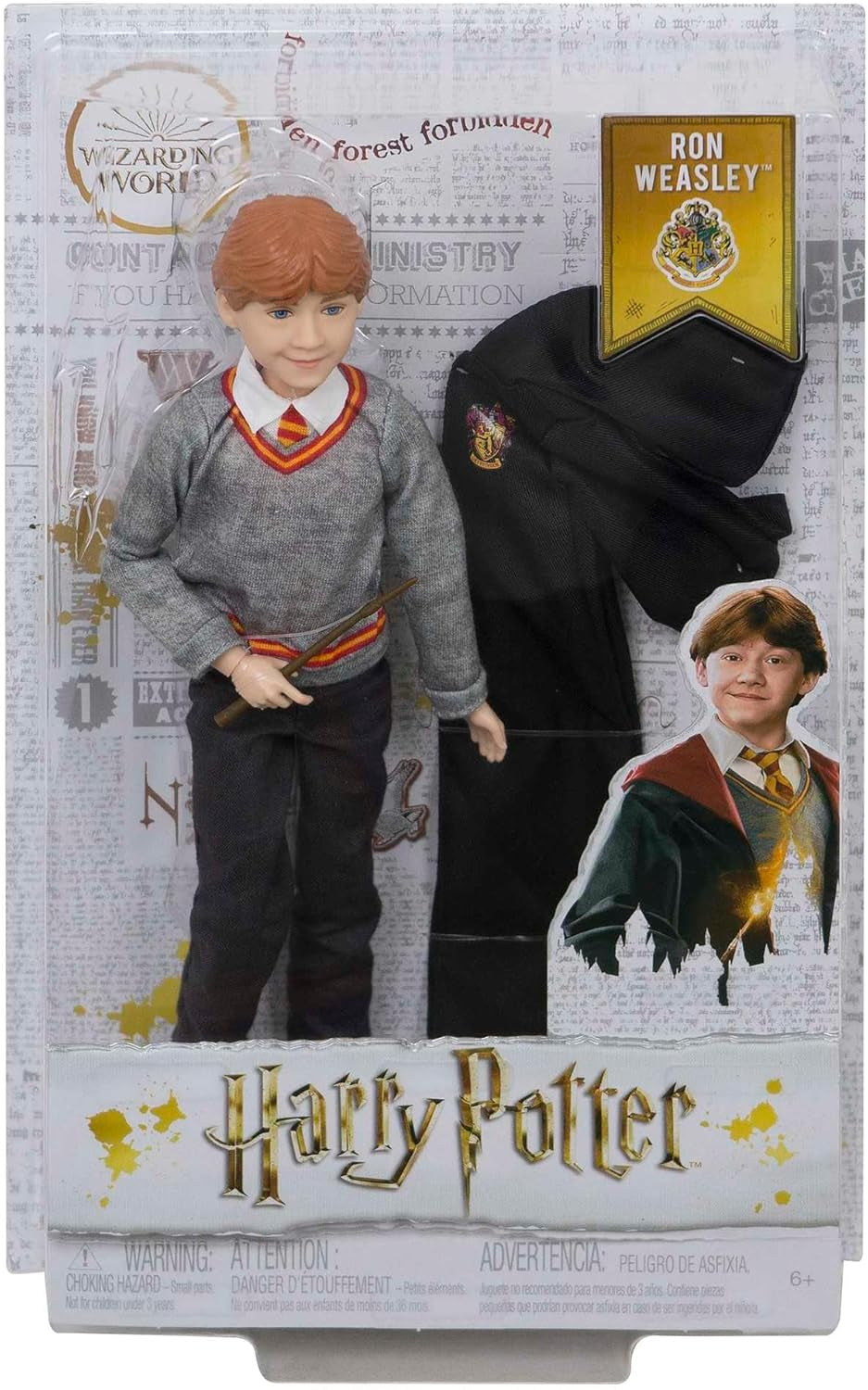 Mattel Harry Potter – Ron Weasley Sammlerpuppe (kb. 26 cm) Roxfort-egyenruhával, Griffendél-köntössel és Zauberstabval, Spielzeug ab 6 Jahren FYM52