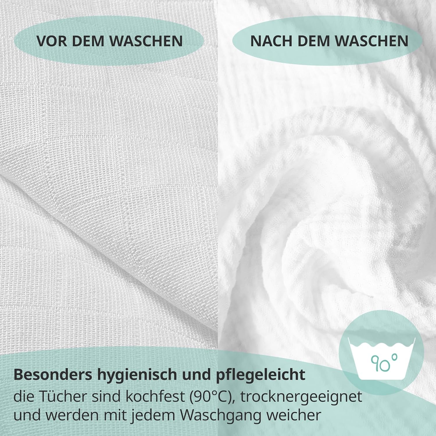 MAKIAN muszlin négyzetek, 10 db-os csomag, 80x80 cm, Oeko-TEX® Standard 100 tanúsítvánnyal rendelkező, 10 prémium böfös kendő - dupla szövött szövetnégyzetek / muszlin négyzetek, forrásálló - fehér