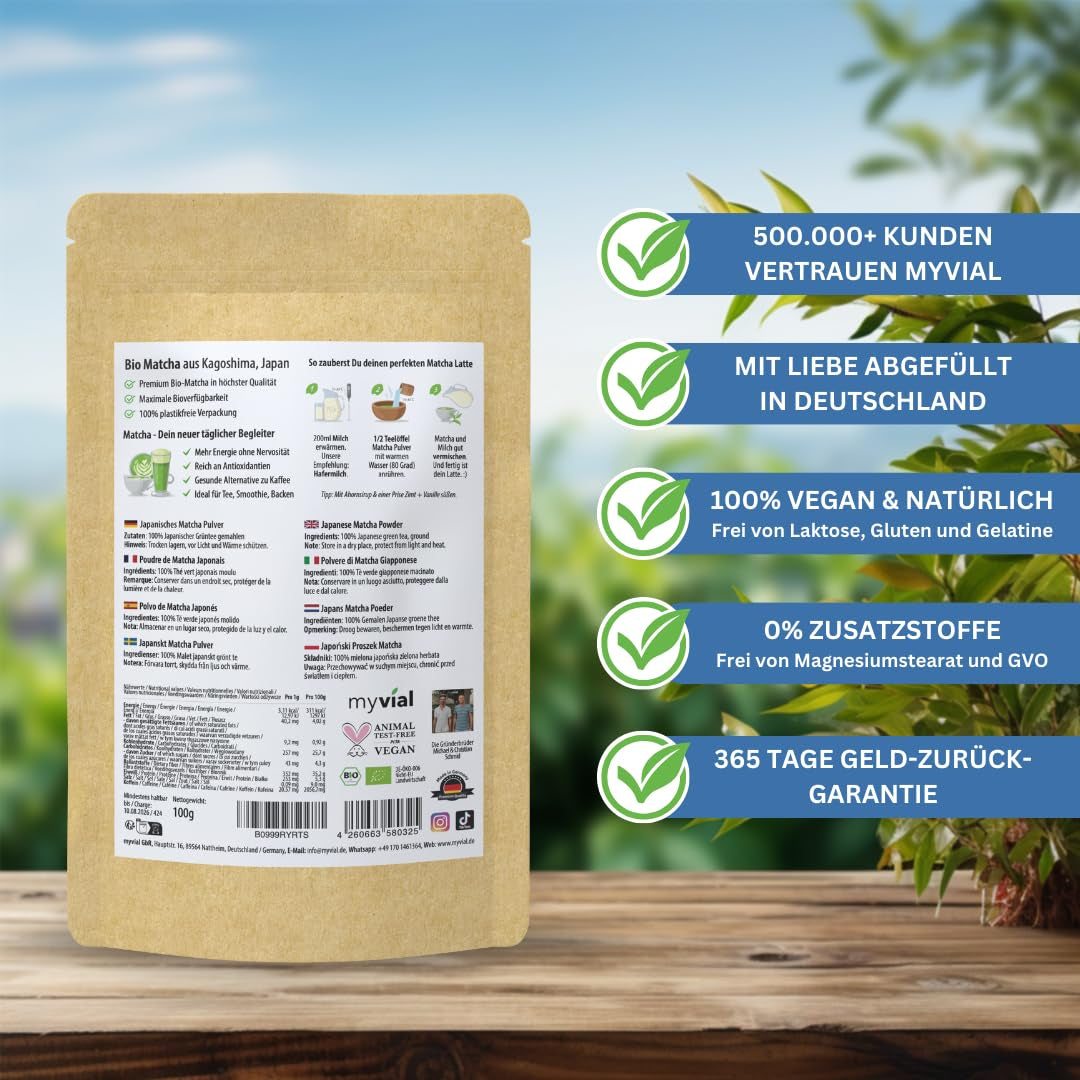 Ceai Matcha organic pudră premium 100 g Ceai verde de cea mai înaltă calitate din Japonia Kagoshima - perfect pentru smoothie Matcha Latte Ceai verde japonez Vegan Fără aditivi Ambalat fără plastic