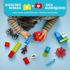 LEGO DUPLO Marvel Spins Motorkerékpáros kaland, Fantasy játékkészlet a Pók és szuper barátai című tévésorozathoz, építhető és újjáépíthető oktatójáték 2 éves és idősebb gyermekek számára 10424 építőkészlet Besuche den LEGO-Store