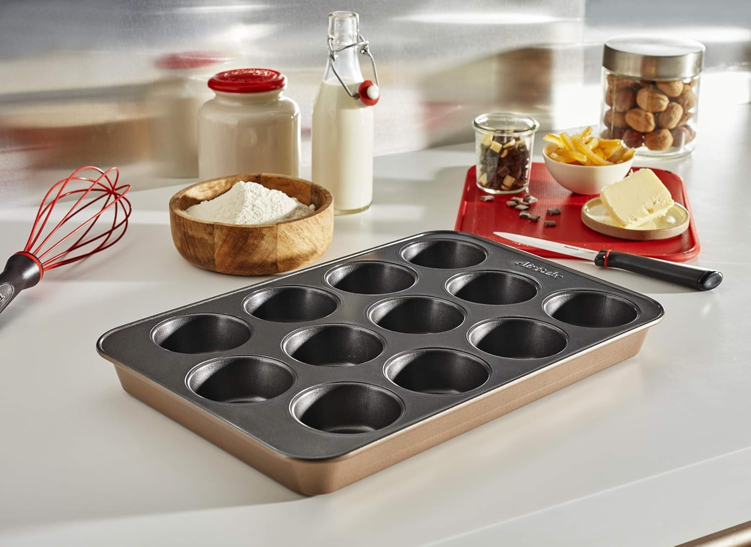 Tefal Airbake J2555014 Muffinform, Antihaftbeschichtung, Karbonstahl, Braun, 29 X 41 cm Sütőformák és tálcák Naty Shop