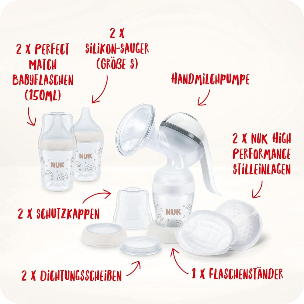 NUK kézi mellszívó készlet, puha szilikon párna, 2 tökéletesen kombinált üveg, 150 ml Kiegészítők Élelmiszer és Szoptatás Bebe Naty Shop