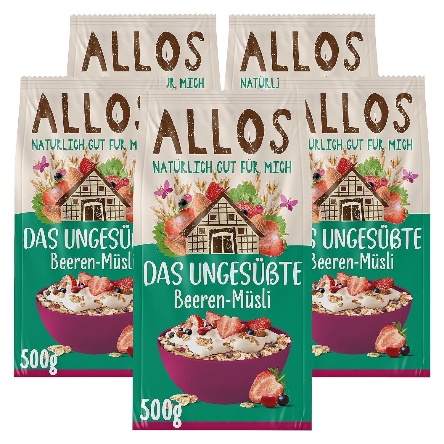 Allos cukrozatlan protein müzli | Bio müzli | Zabpehely | Gabonafélék reggelire | Vegán (5 x 450 g), 1 db (5 db-os csomag)