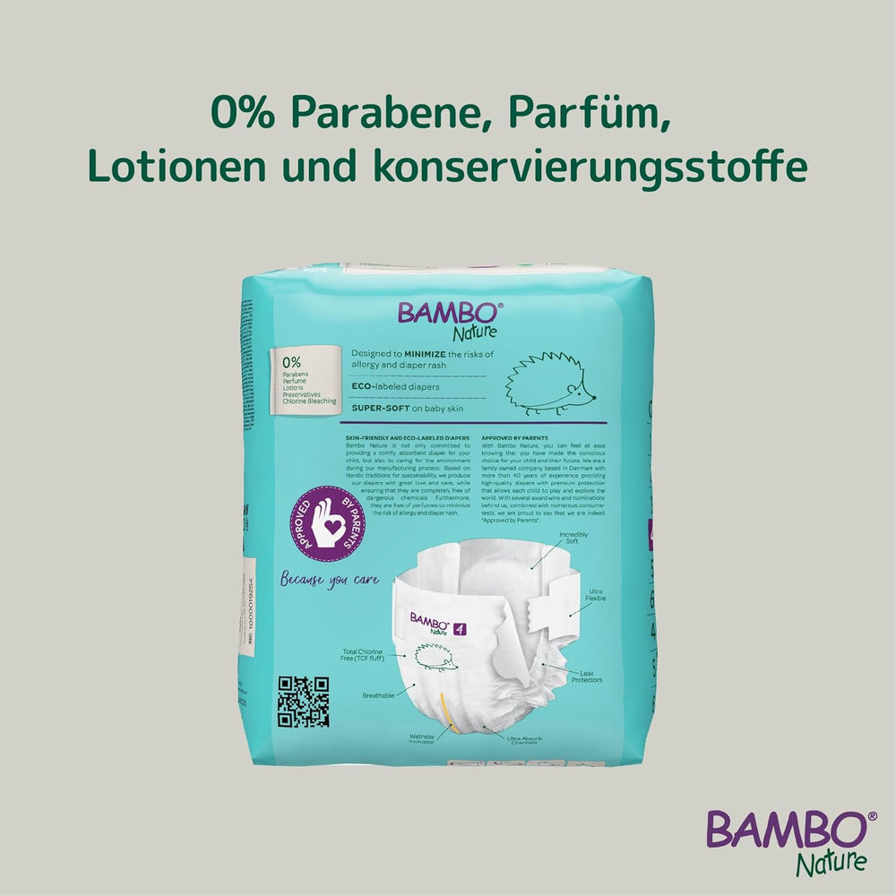 Bambo Nature pelenka babáknak, 4-es méret (7-14 kg), 144 db, Monthly Box | Prémium pelenkák fokozott szivárgásvédelemmel | Maximális kényelem és szabadság az aktív gyerekeknek | Bőrgyógyászatilag tesztelt pelenkák