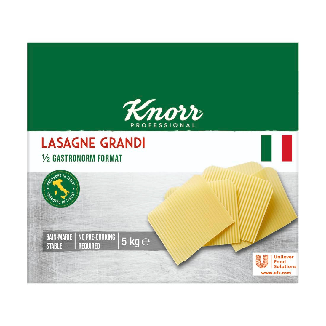 Lasagna Grandi Knorr 1/2 méretű Gastronorm - hullámos tésztalapok tésztához - nagy kiszerelés, 5000 g