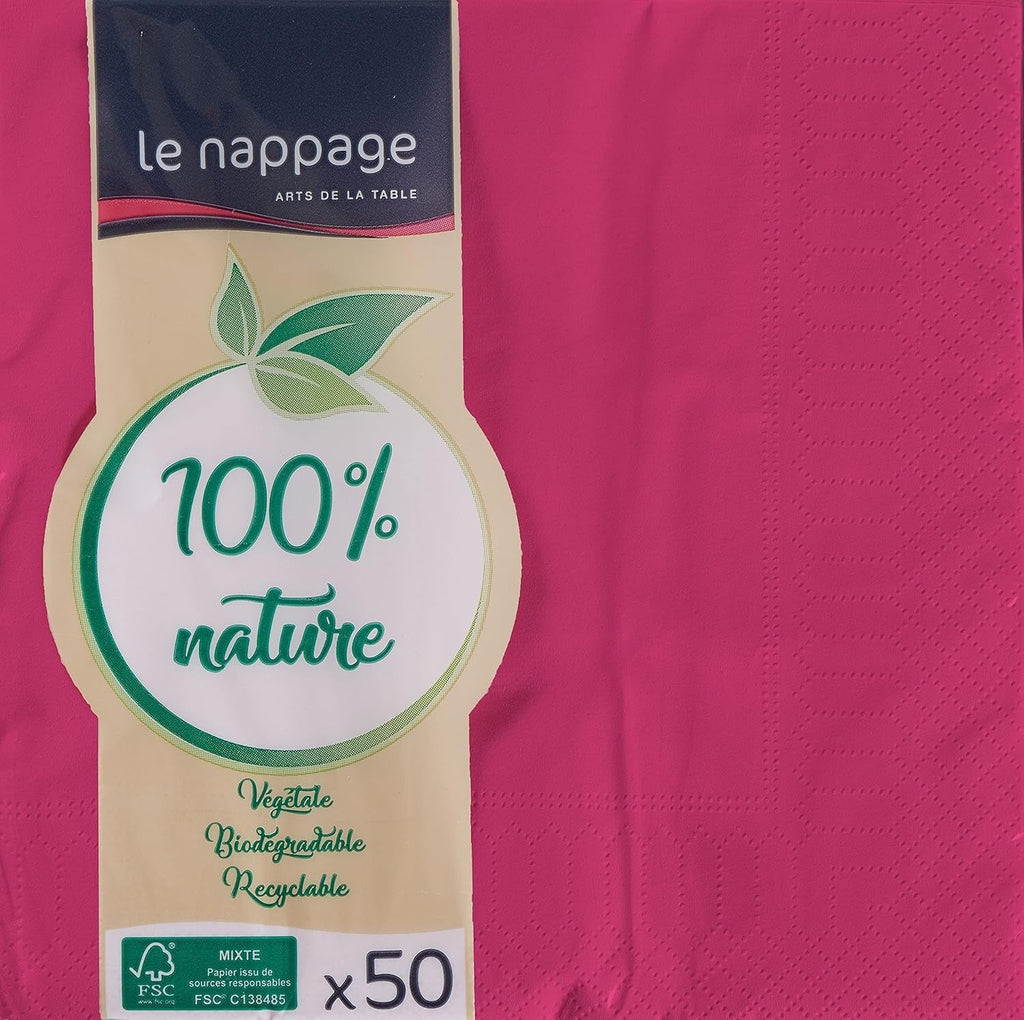 50 șervețele din vată 33 X 33 Cm, 2 straturi, FSC, celuloză, fucsia, 33 X 33 Cm