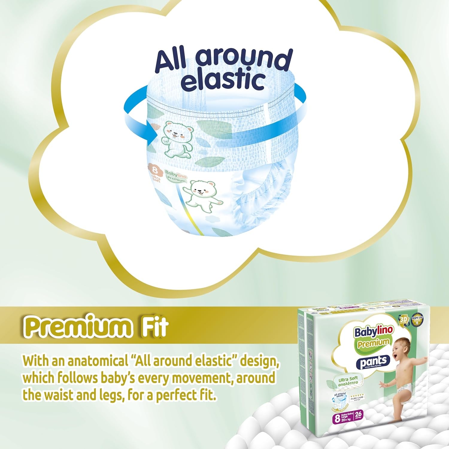 Prémium 8-as méretű nadrág Ultra-Soft szűrővel, XXL (20+ kg), 104 darab